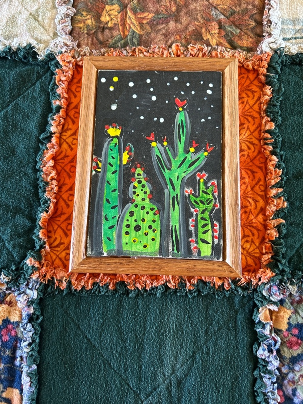 Hand-Painted Green Cactus Wall Art by